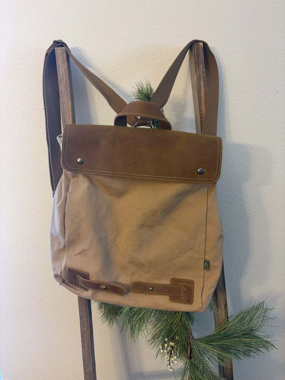 TSD Brand Canvas and Leather Flap Backpack